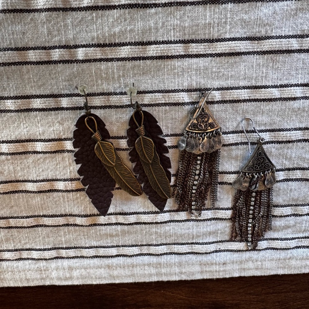 Boho Feather and Fringe Earrings Set